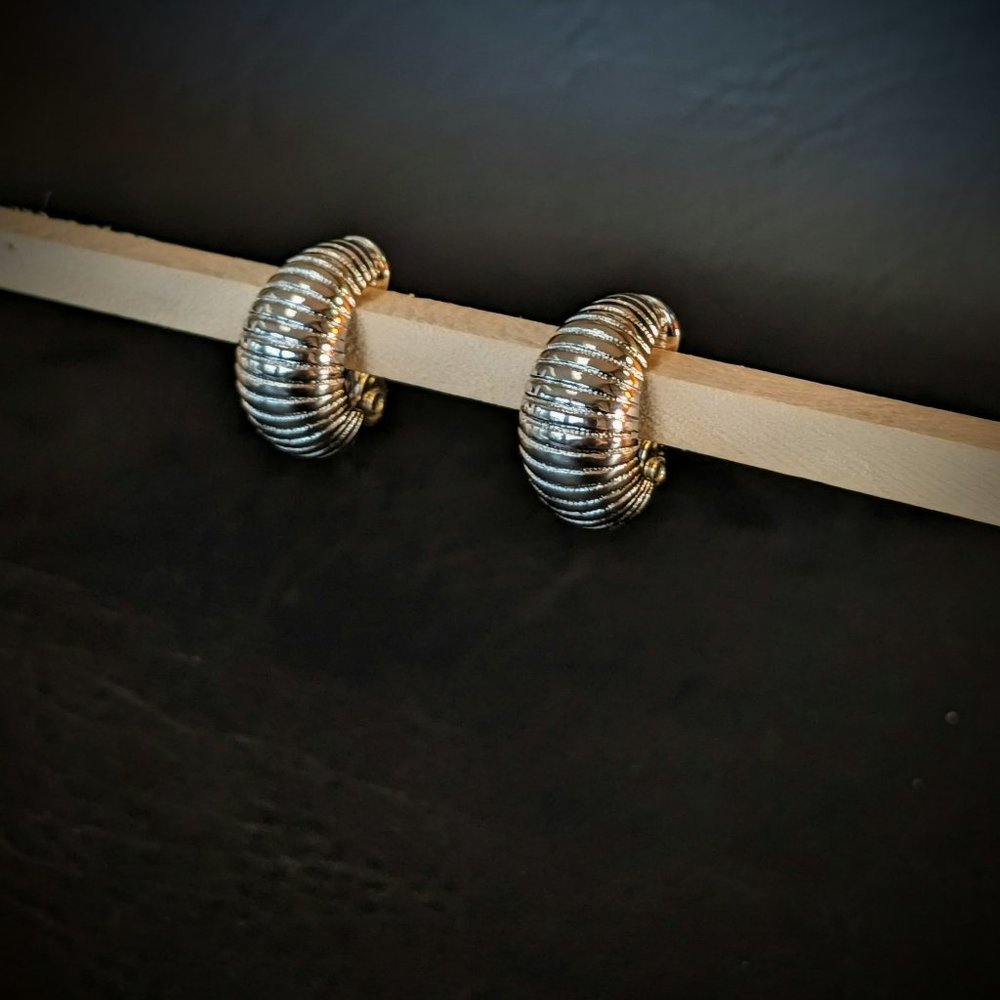 Monet Silver Toned Half Hoop Vintage Earrings
